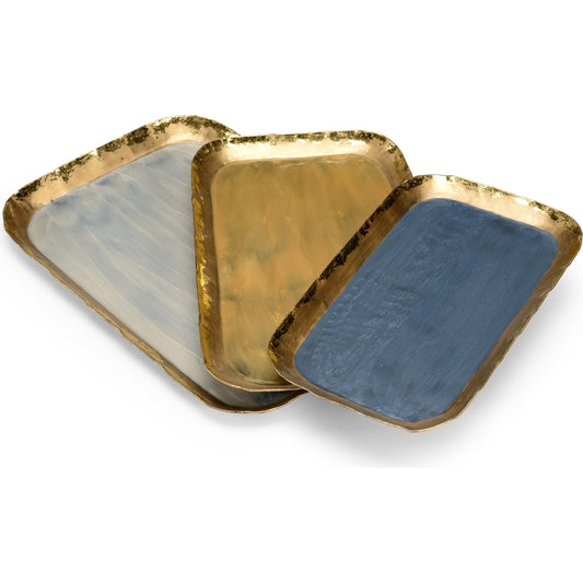 Grant Trays by Wildwood in gray, gold, white. Made from iron in a eclectic & global style.