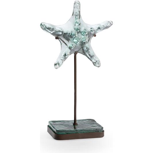 Starfish on Stand by Wildwood in green. Made from glass, iron in a coastal style.