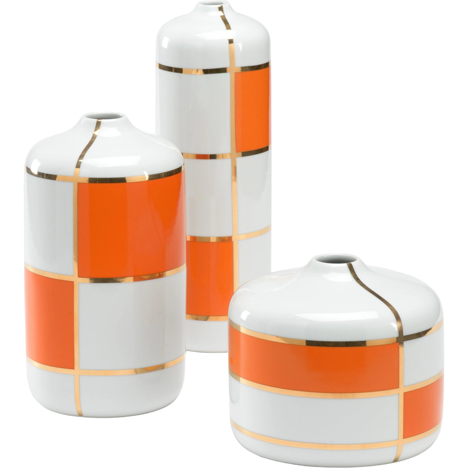 Massaro Canisters by Wildwood in orange decal, gold, white glaze. Made from ceramic in a eclectic & global style.