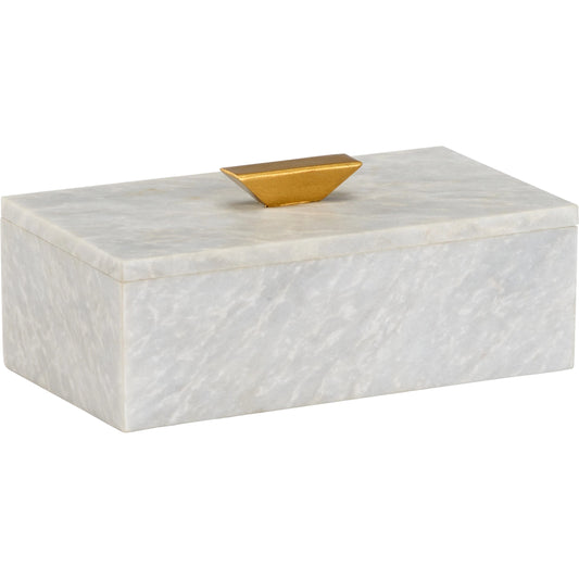 Rectangle Merle Box by Wildwood in white, gray, gold. Made from marble, metal in a transitional style.