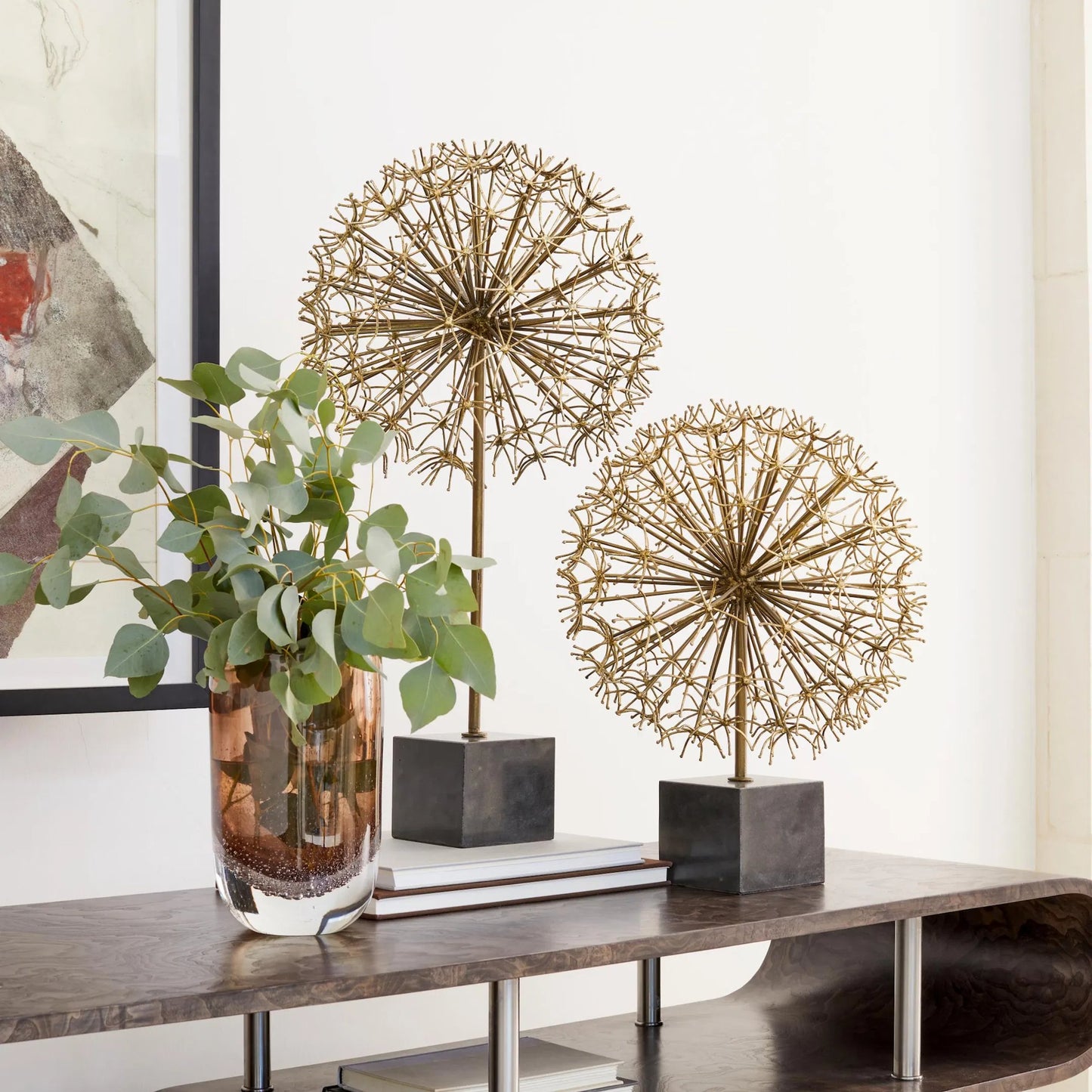 004 SI-2446324,SI-2446325 | Lifestyle | Boom Sculpture by Global Views. Made from iron, marble in a modern style.