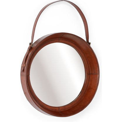 Taner Mirror by Wildwood in cognac, clear, plain. Made from leather, mirror in a rustic style.