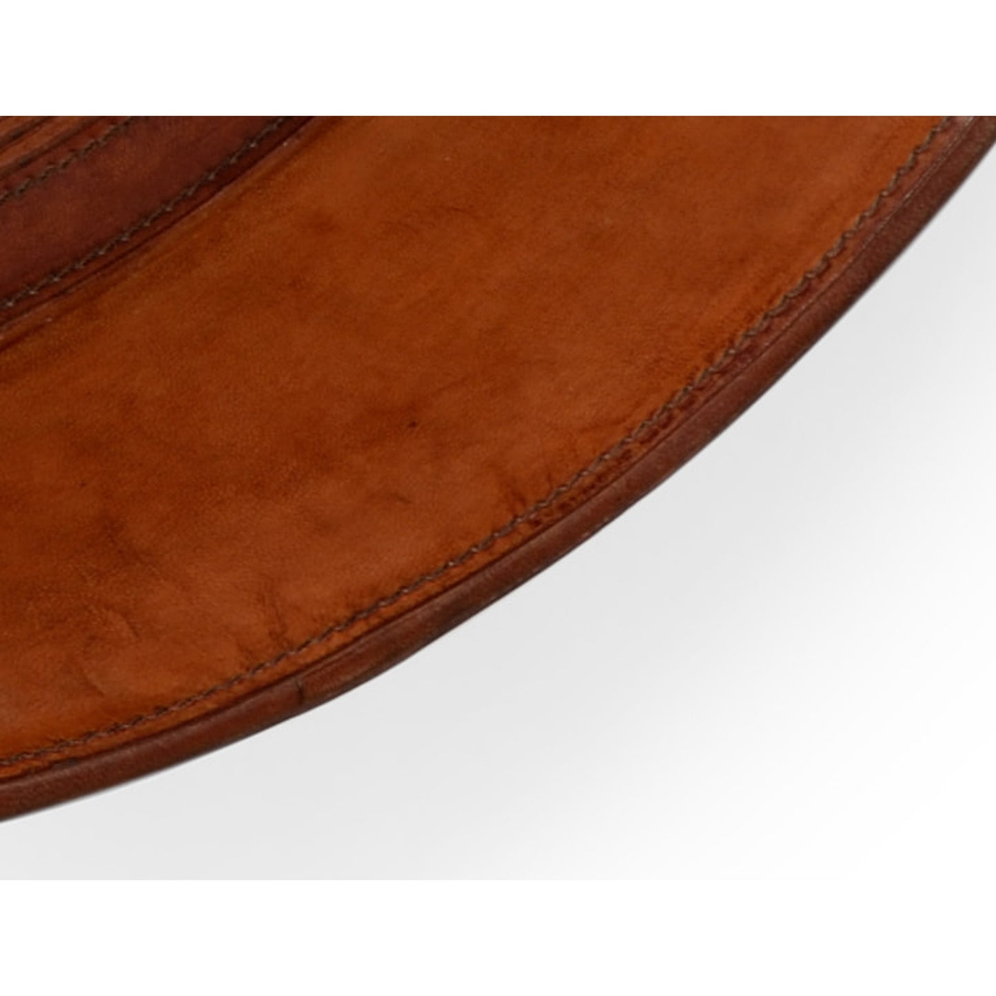 002 SR-837280 | Closeup | Taner Mirror by Wildwood in cognac, clear, plain. Made from leather, mirror in a rustic style.