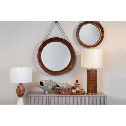 Taner Mirror by Wildwood in cognac, clear, plain. Made from leather, mirror in a rustic style.