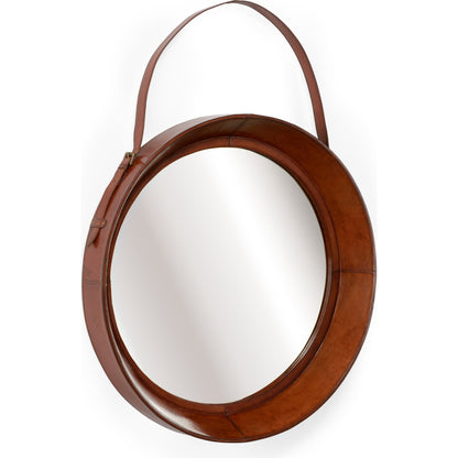 Taner Mirror by Wildwood in cognac, clear, plain. Made from leather, mirror in a rustic style.
