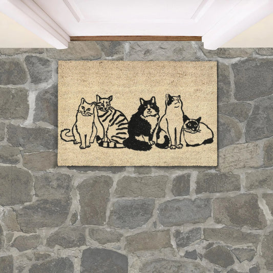 Kitty Crew Doormat by Villa by Classic Home in sand. Made from 100% coir in a unique style.