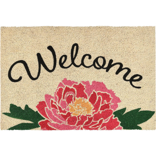 Peony Welcome Doormat by Villa by Classic Home in sand. Made from 100% coir in a unique style.