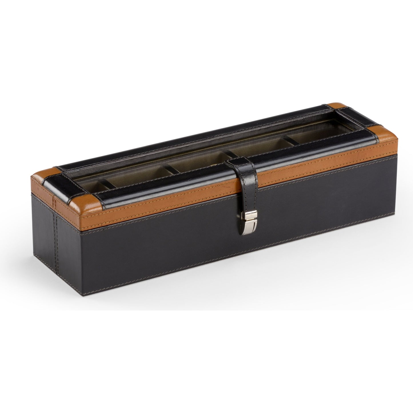 001 SR-837294 | Primary Silo | Watch Display Box by Wildwood in black, golden, clear, nickel. Made from leather, glass, brass in a transitional style.