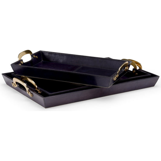 Bruce Trays by Wildwood in blue, gold. Made from leather, aluminum in a transitional style.