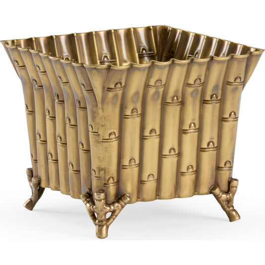 Square Bamboo Planter by Wildwood in gold. Made from brass in a transitional style.
