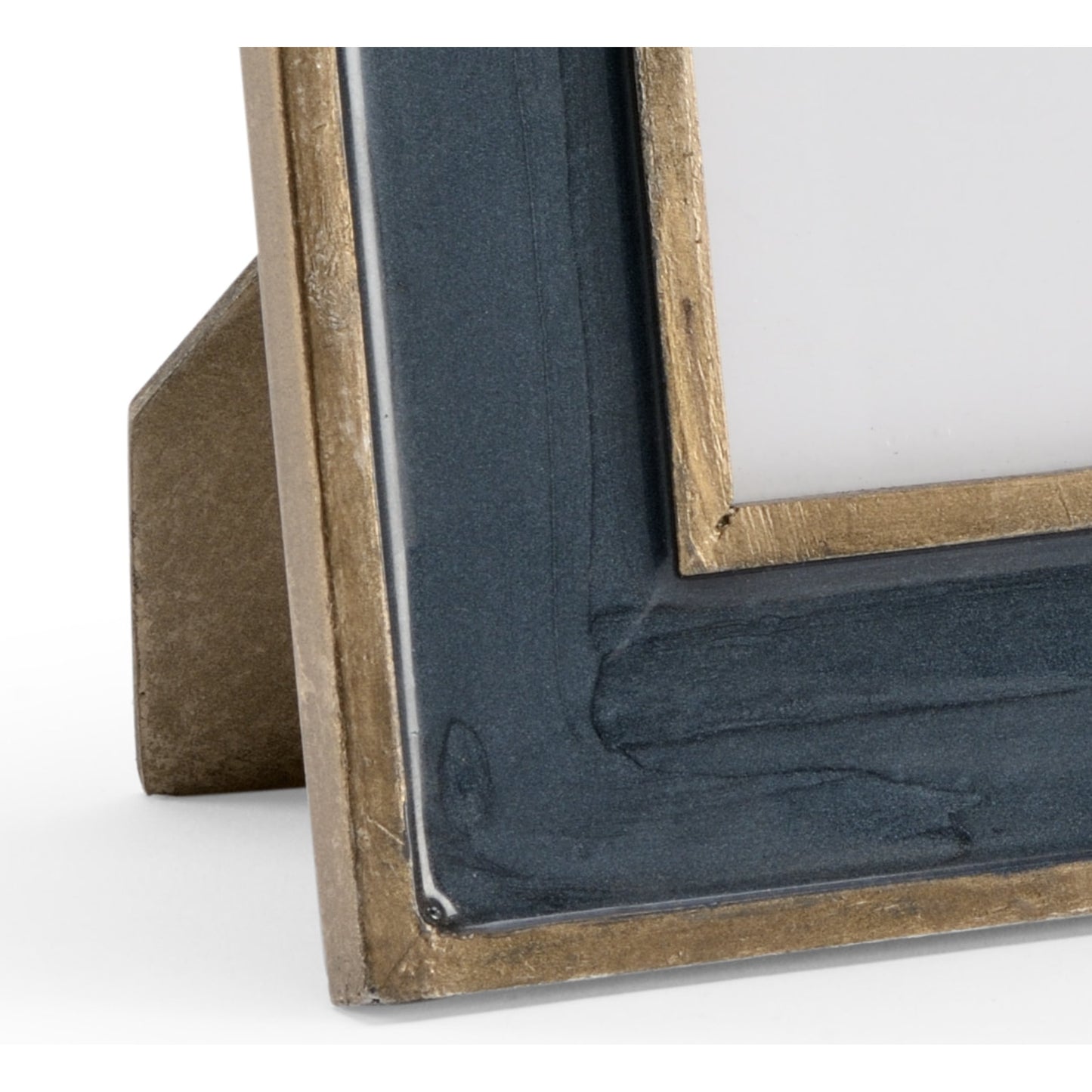 002 SR-837283 | Closeup | Teal Frame by Wildwood in teal, antique gold enamel, clear. Made from aluminum, glass in a transitional style.