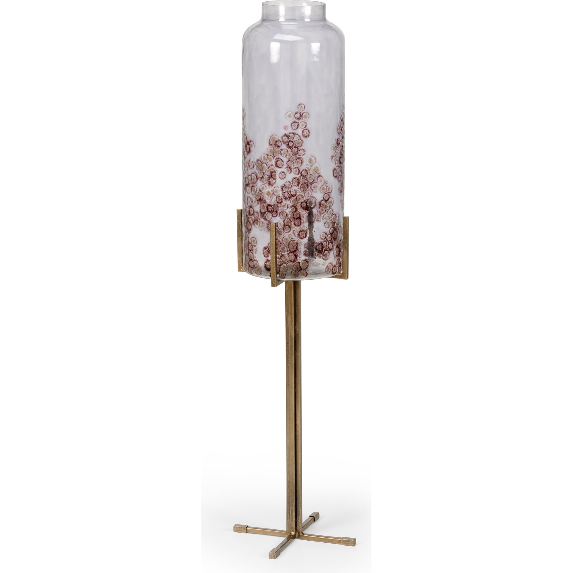 Poets Corner Vase by Wildwood in glazed, brass. Made from iron, glass in a transitional style.