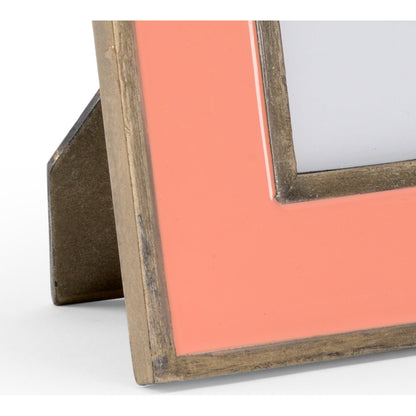 Sockeye Frame by Wildwood in salmon, antique gold enamel, clear. Made from aluminum, glass in a transitional style.