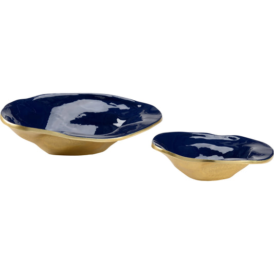 Waving Edge Blue Bowls by Wildwood in blue, gold. Made from aluminum/enamel in a modern style.