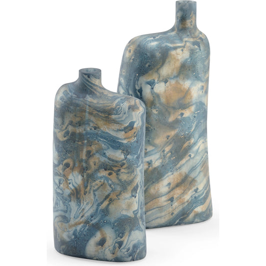 Mother Earth Vases by Wildwood in blue, cream, rust. Made from glass in a modern style.