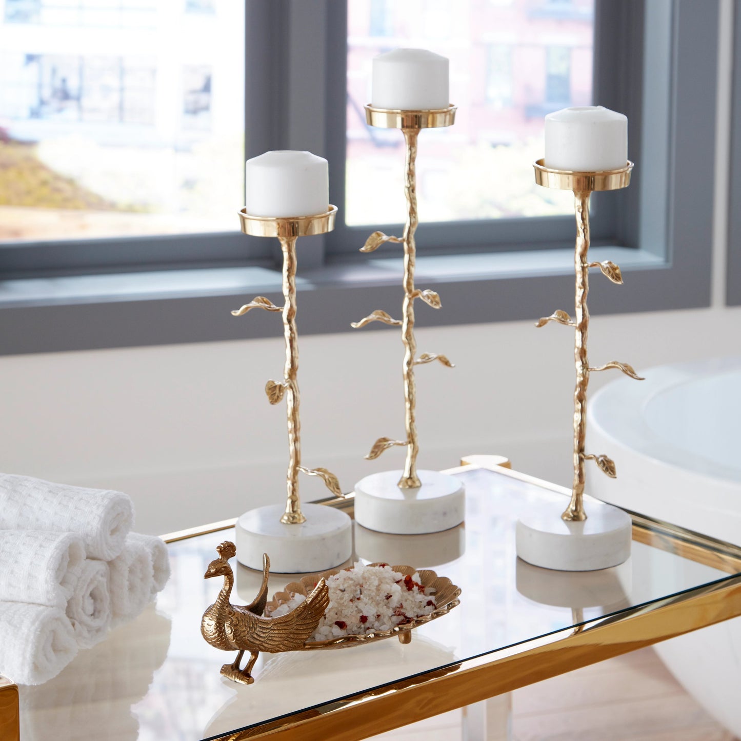 003 SI-2104849 | Lifestyle | Peacock Dish by Wildwood in antique brass. Made from aluminum in a modern style.