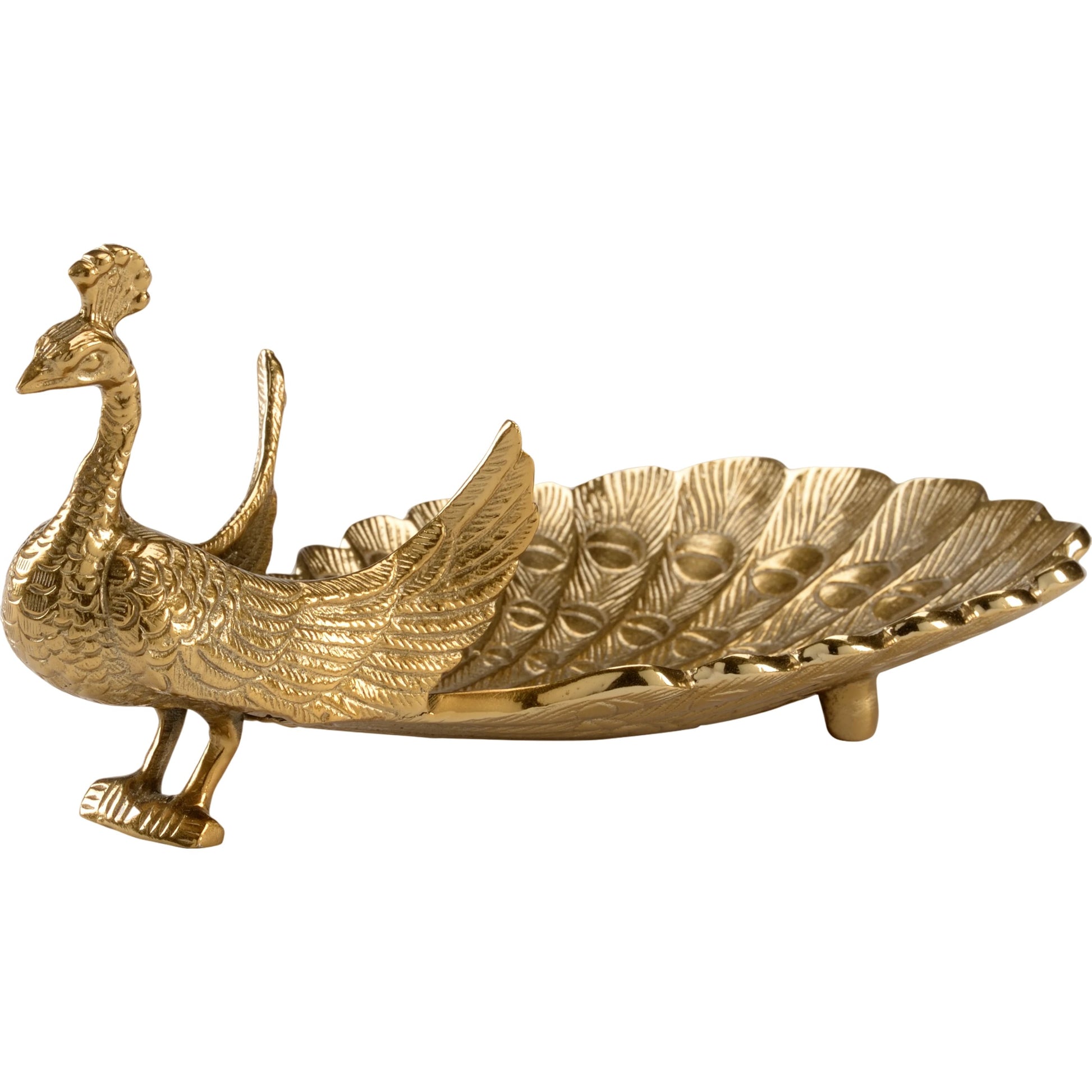 Peacock Dish by Wildwood in antique brass. Made from aluminum in a modern style.