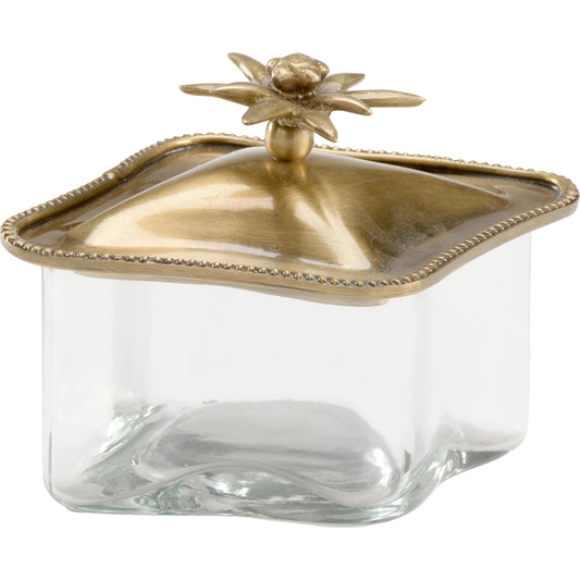 Gladys Glass Box by Wildwood in gold. Made from brass/glass in a modern style.