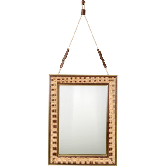 Under the Canvas Mirror by Wildwood in brown. Made from leather/wood/cane/metal/mirror in a cottage & farmhouse style.