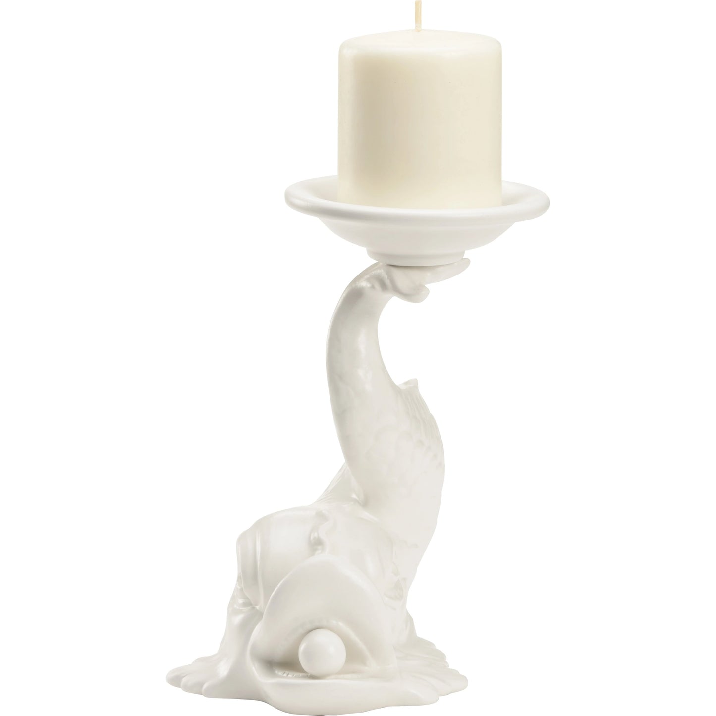 005 SI-2104934 | Additional Silo | Italian Renaissance Dolphin Candleholder by Wildwood in white glaze. Made from ceramic in a modern style.