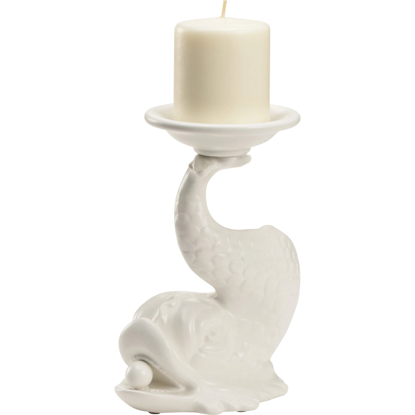 001 SI-2104934 | Primary Silo | Italian Renaissance Dolphin Candleholder by Wildwood in white glaze. Made from ceramic in a modern style.