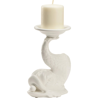 Italian Renaissance Dolphin Candleholder by Wildwood in white glaze. Made from ceramic in a modern style.