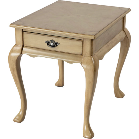 Grace 1 Drawer End Table by Butler Specialty Company in beige. Made from rubberwood, mdf, cherry, maple, walnut veneers in a unique style.