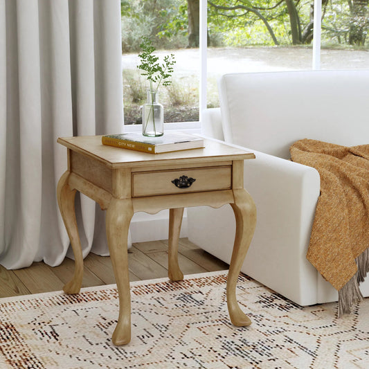 Grace 1 Drawer End Table by Butler Specialty Company in beige. Made from rubberwood, mdf, cherry, maple, walnut veneers in a unique style.