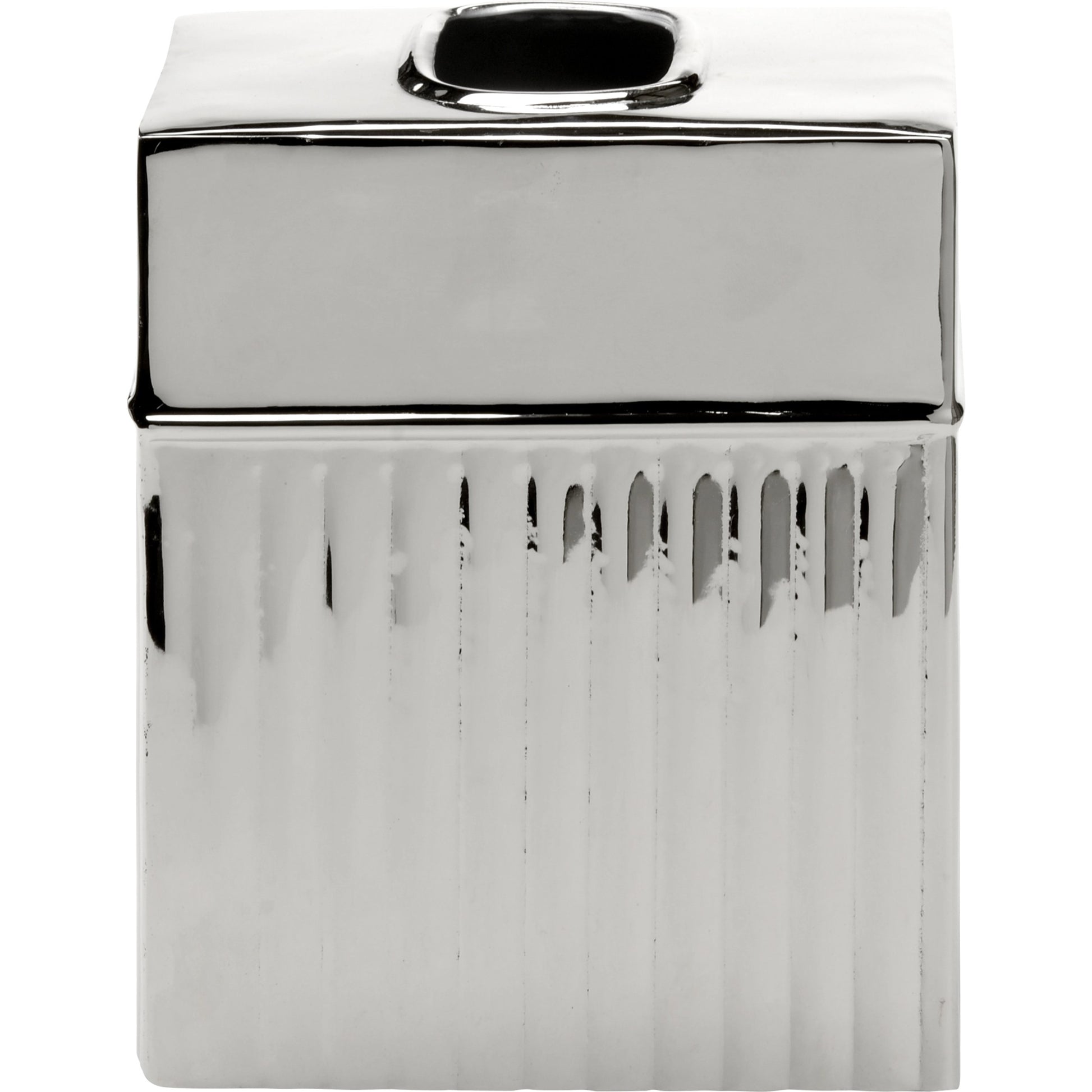 Wallace Tissue Box by Wildwood in polished nickel. Made from aluminum in a modern style.