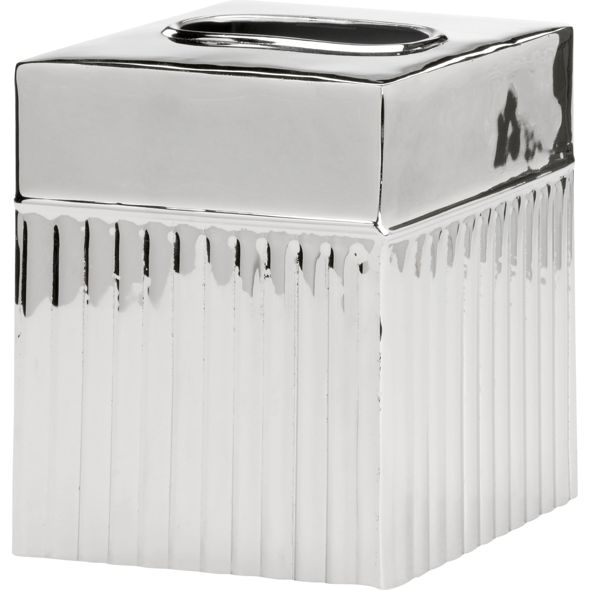 Wallace Tissue Box by Wildwood in polished nickel. Made from aluminum in a modern style.