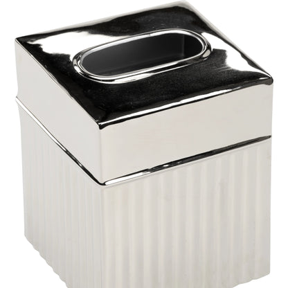 Wallace Tissue Box by Wildwood in polished nickel. Made from aluminum in a modern style.