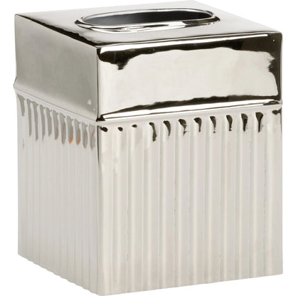 Wallace Tissue Box by Wildwood in polished nickel. Made from aluminum in a modern style.