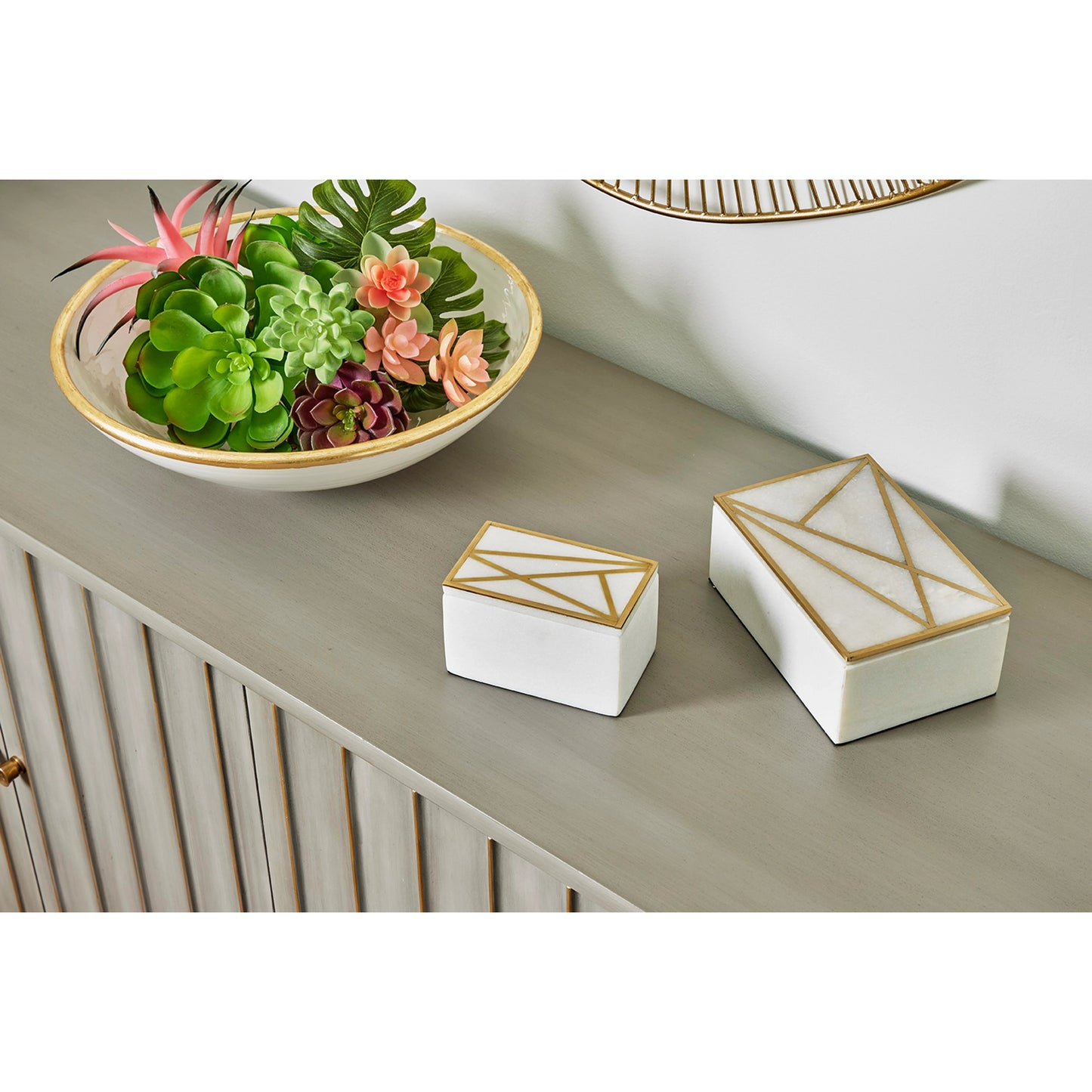 011 SI-2104958 | Lifestyle | Genesis Marble Box by Wildwood in natural white, antique gold. Made from marble/metal in a modern style.