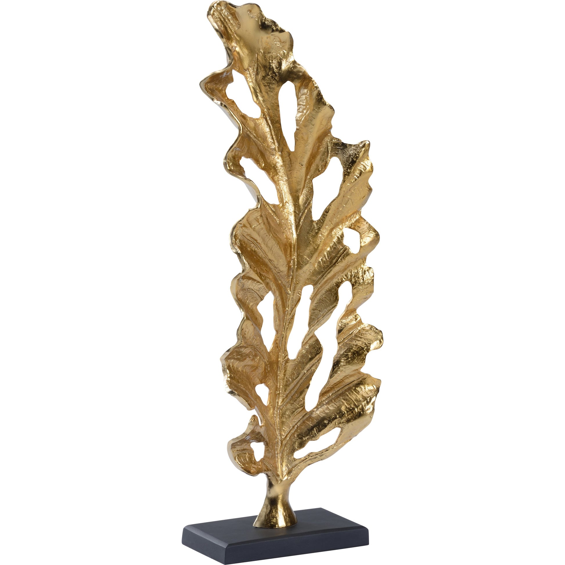 Turn Over a New Leaf Sculpture by Wildwood in gold, black. Made from aluminum in a modern style.
