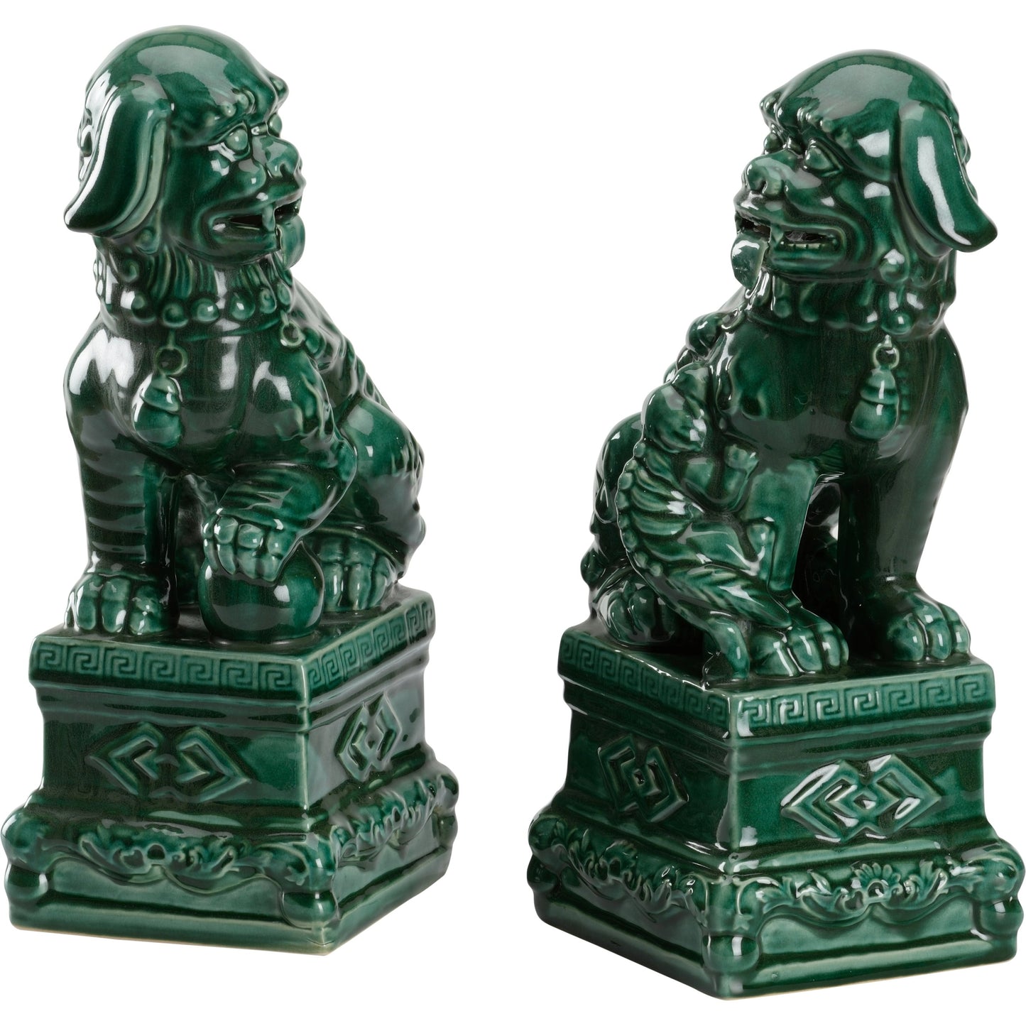 001 SI-2105021 | Primary Silo | Scenic View Foo Dogs (Set of 2) by Wildwood in green glaze. Made from ceramic in a traditional style.