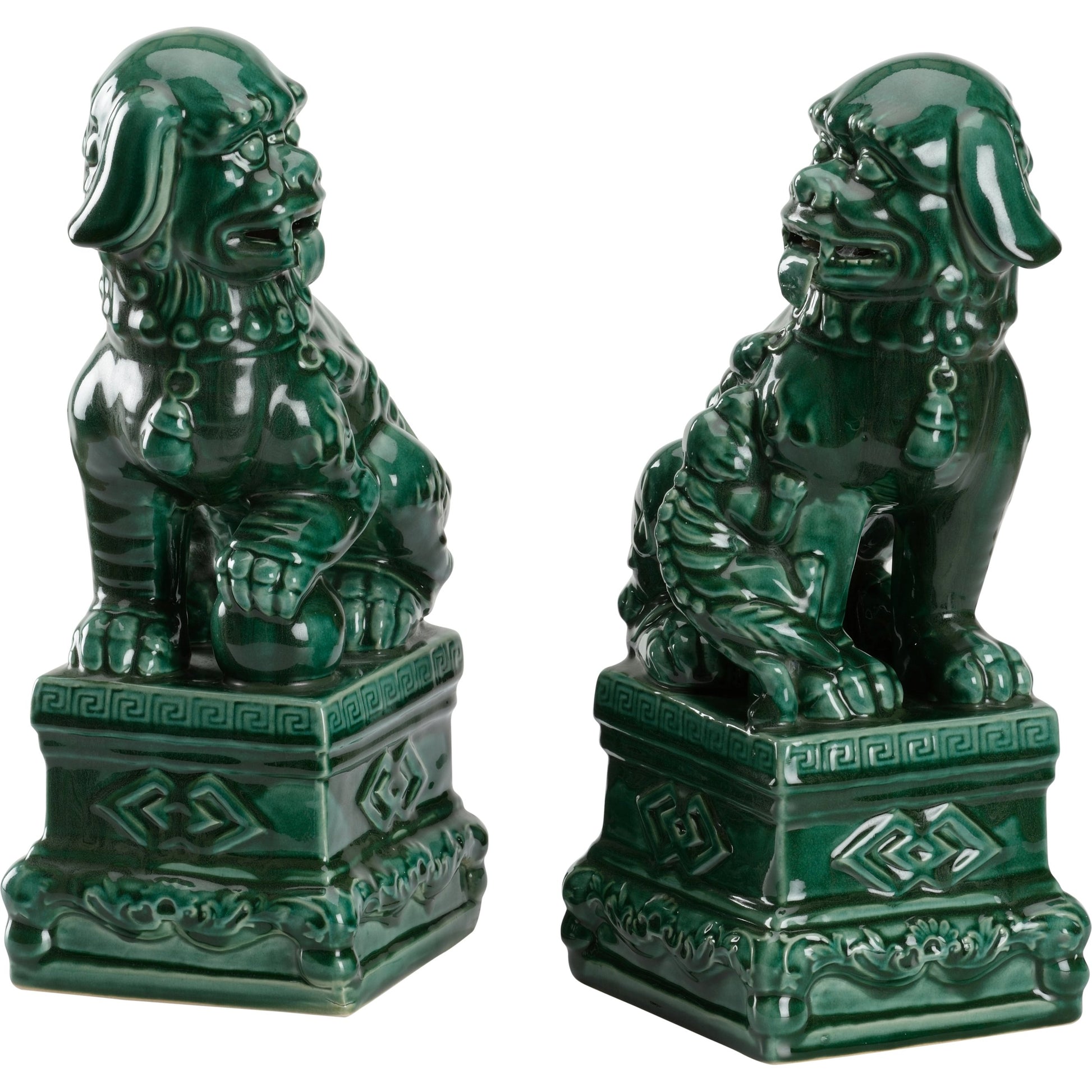 Scenic View Foo Dogs (Set of 2) by Wildwood in green glaze. Made from ceramic in a traditional style.