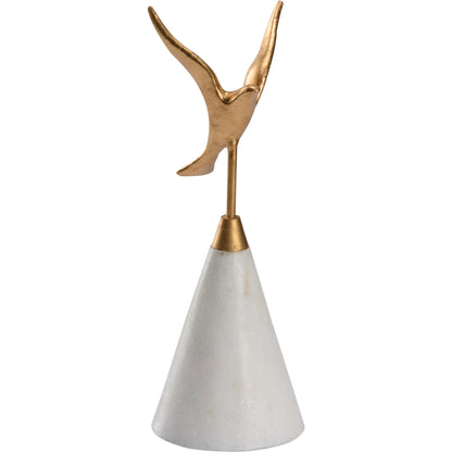 Flights of Fancy Sculpture by Wildwood in metallic gold, natural white. Made from cast iron in a modern style.