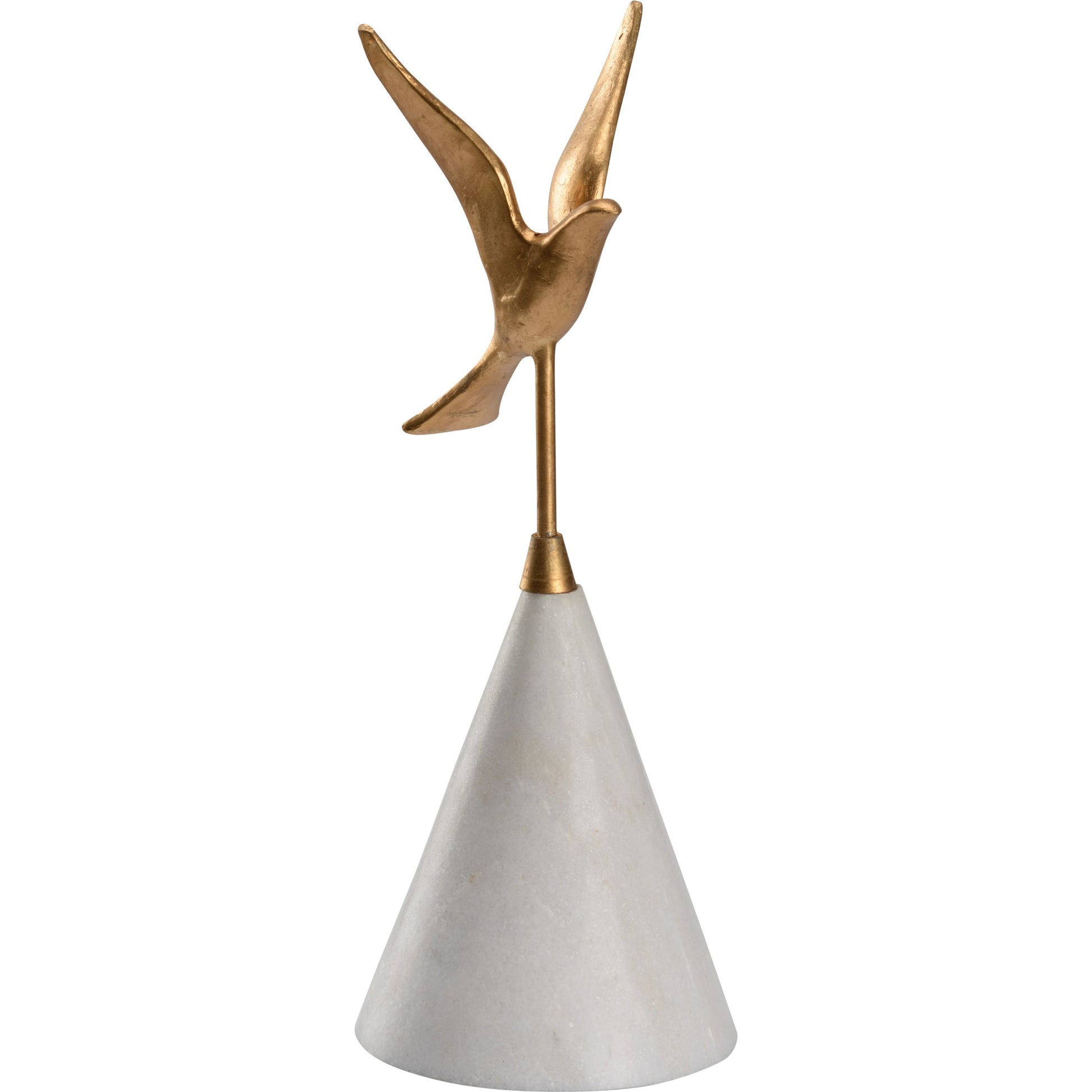 Flights of Fancy Sculpture by Wildwood in metallic gold, natural white. Made from cast iron in a modern style.