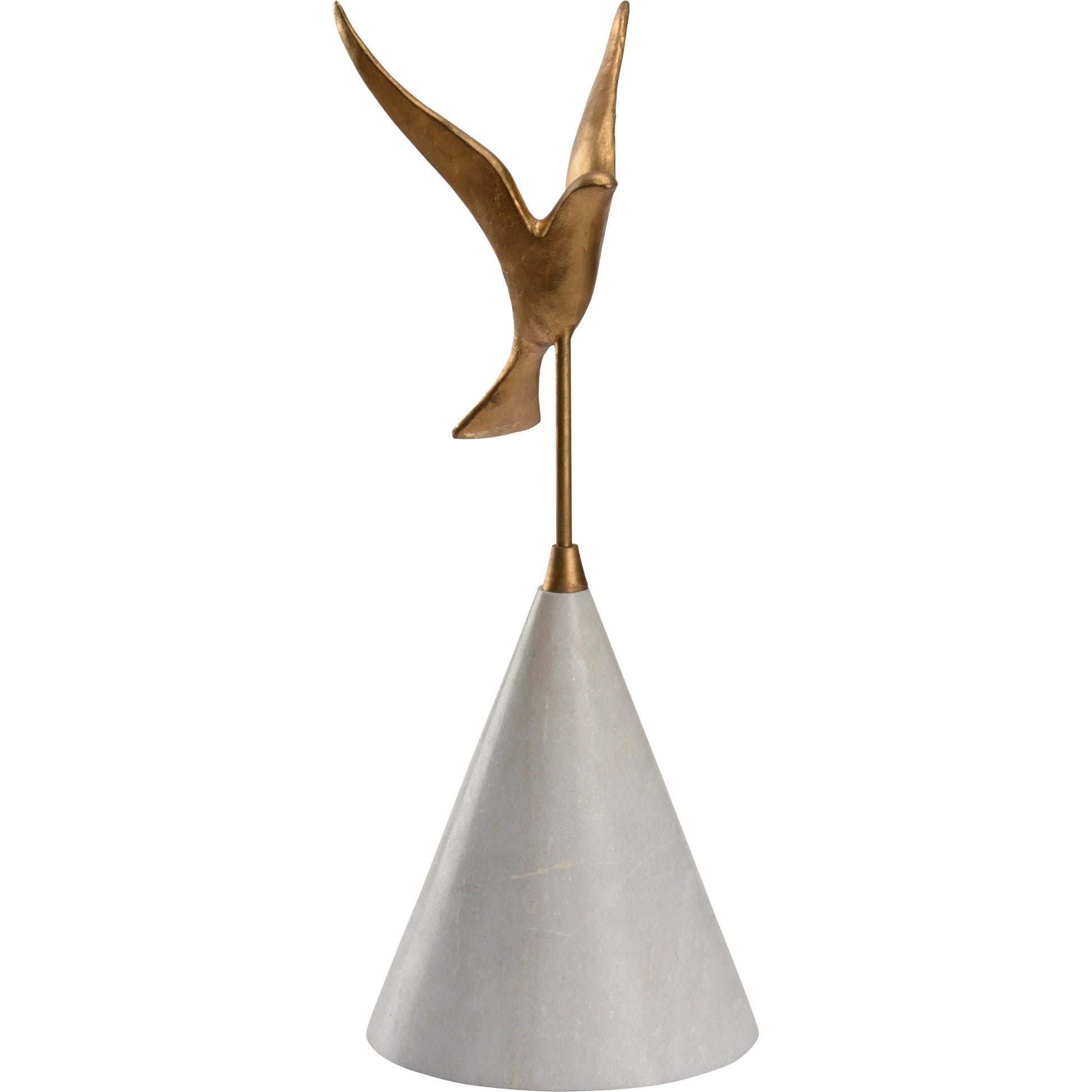 Flights of Fancy Sculpture by Wildwood in metallic gold, natural white. Made from cast iron in a modern style.