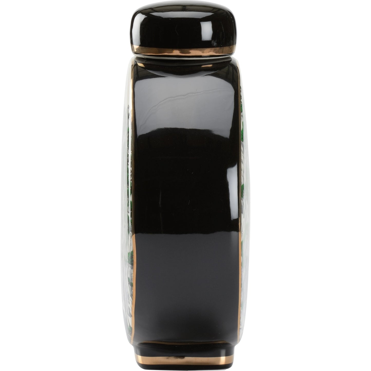 004 SI-2105046 | Additional Silo | Matsu Vase by Wildwood in black, white glaze, green decal, gold. Made from porcelain in a transitional style.