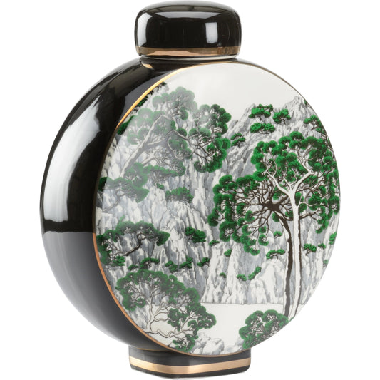Matsu Vase by Wildwood in black, white, green. Made from porcelain in a transitional style.