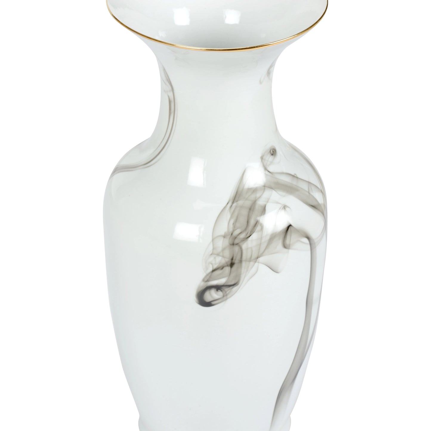 005 SI-2105048 | Additional Silo | White Cinder and Smoke Vase by Wildwood in white glaze, smoke decal, gold trim. Made from porcelain in a modern style.