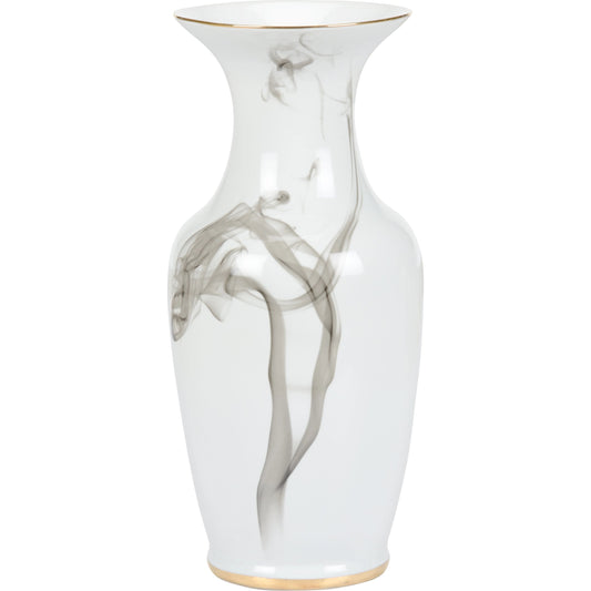 White Cinder and Smoke Vase by Wildwood in white, black, gold. Made from porcelain in a modern style.