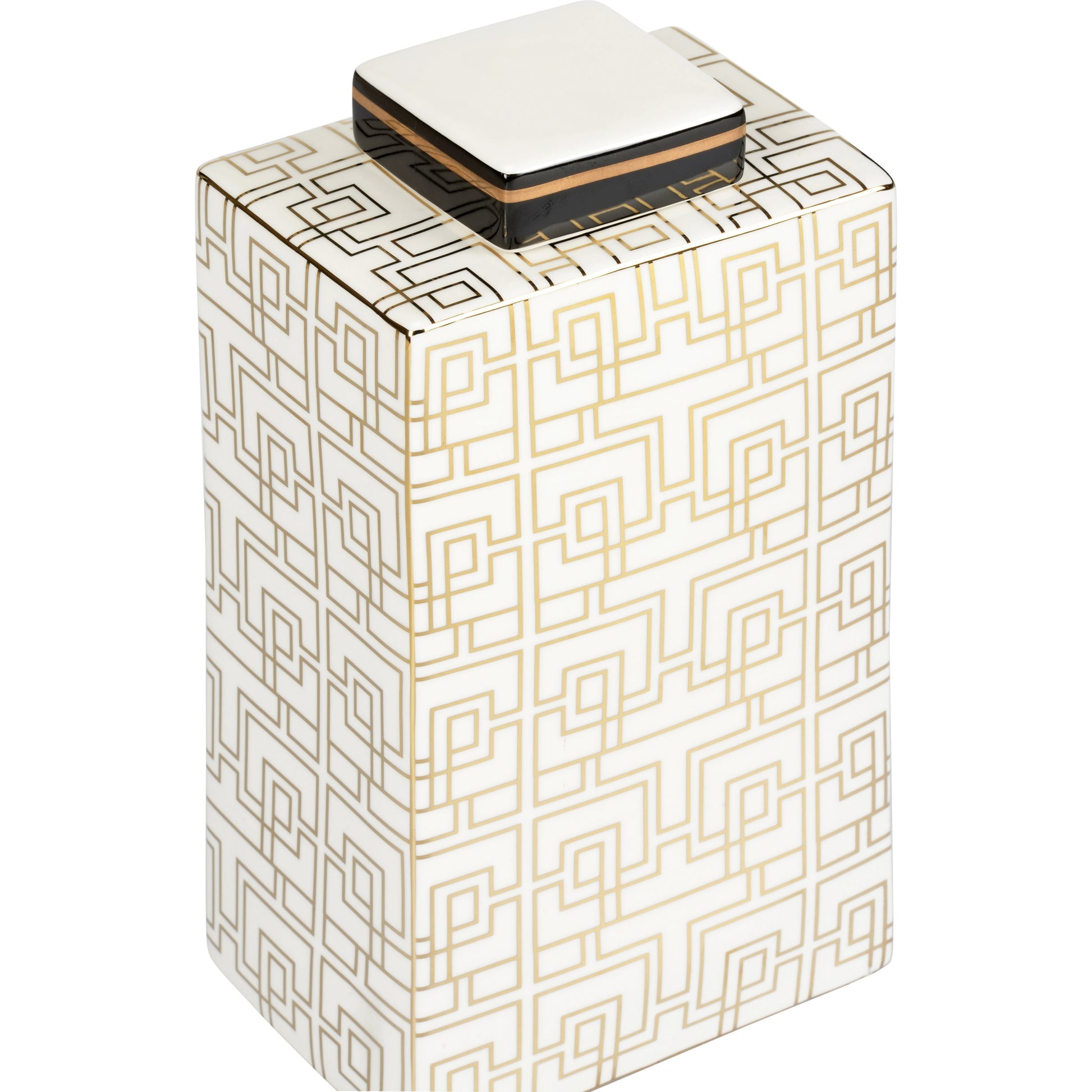 Celia Canister by Wildwood in white glaze, gold. Made from porcelain in a modern style.