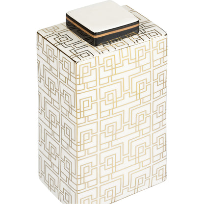 Celia Canister by Wildwood in white glaze, gold. Made from porcelain in a modern style.