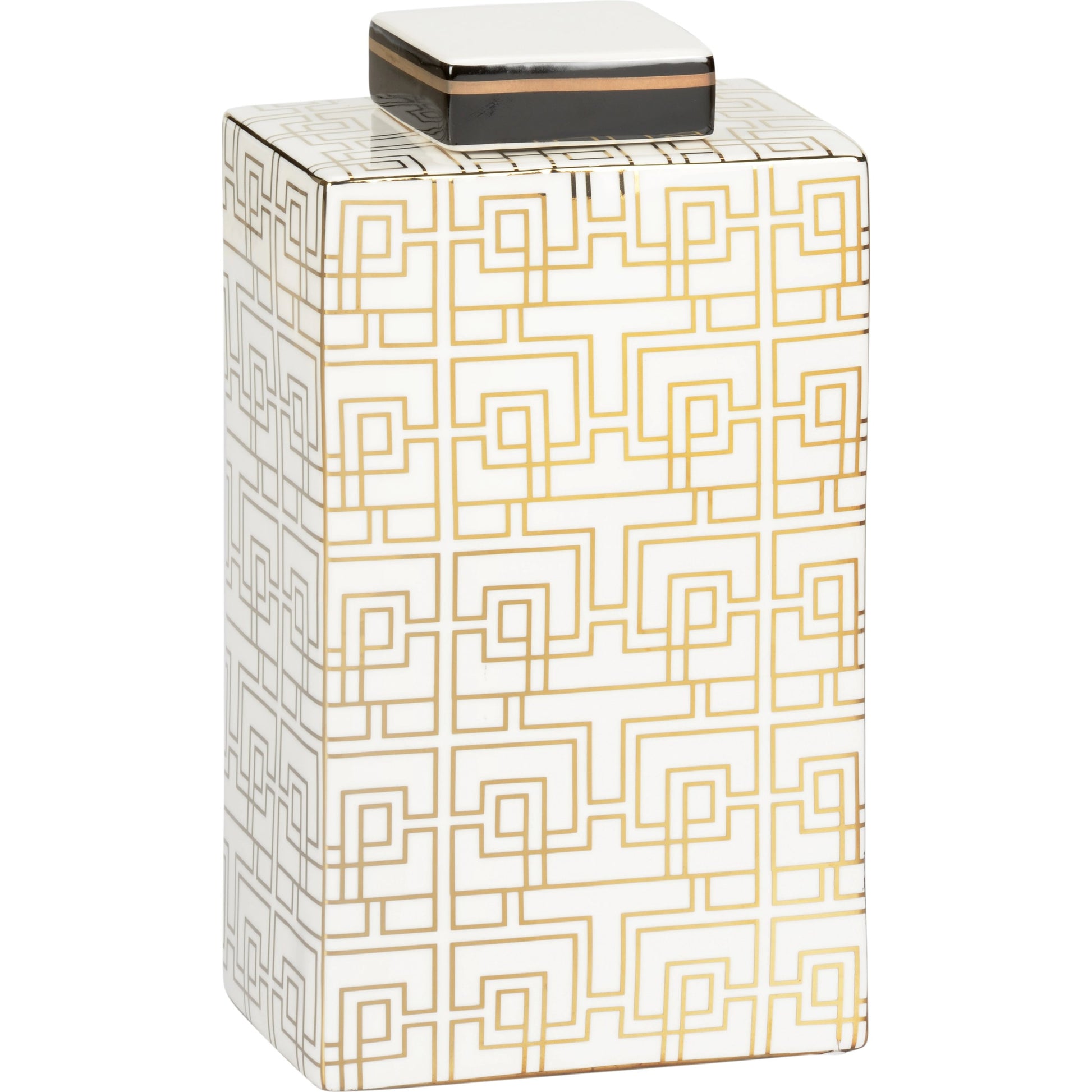 Celia Canister by Wildwood in white glaze, gold. Made from porcelain in a modern style.