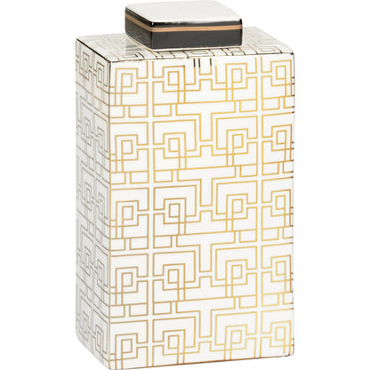 Celia Canister by Wildwood in white glaze, gold. Made from porcelain in a modern style.
