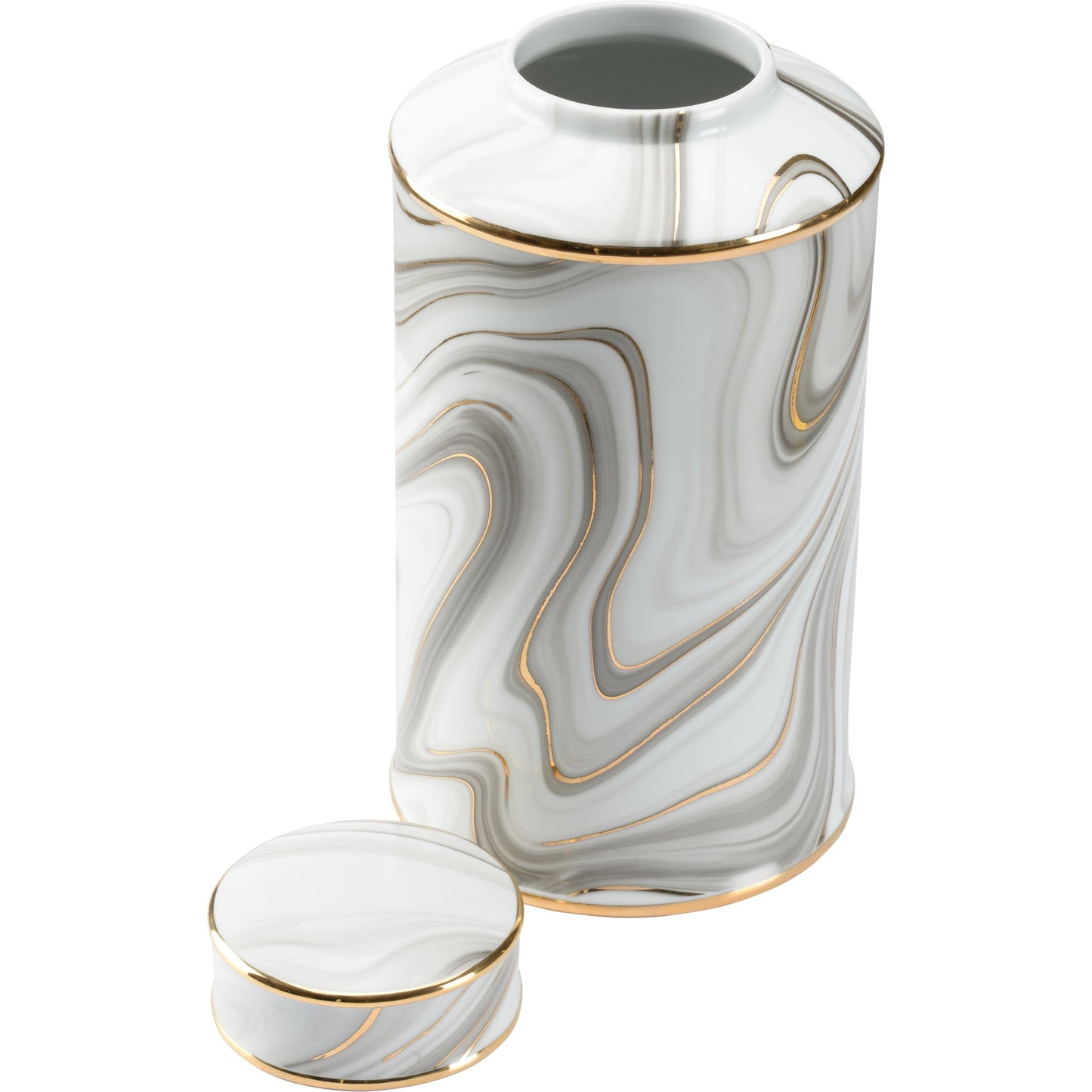 002 SI-2105054 | Additional Silo | Golden Smoke Canister by Wildwood in white glaze, smoke decal, gold. Made from porcelain in a modern style.