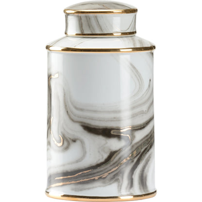 Golden Smoke Canister by Wildwood in white glaze, smoke decal, gold. Made from porcelain in a modern style.