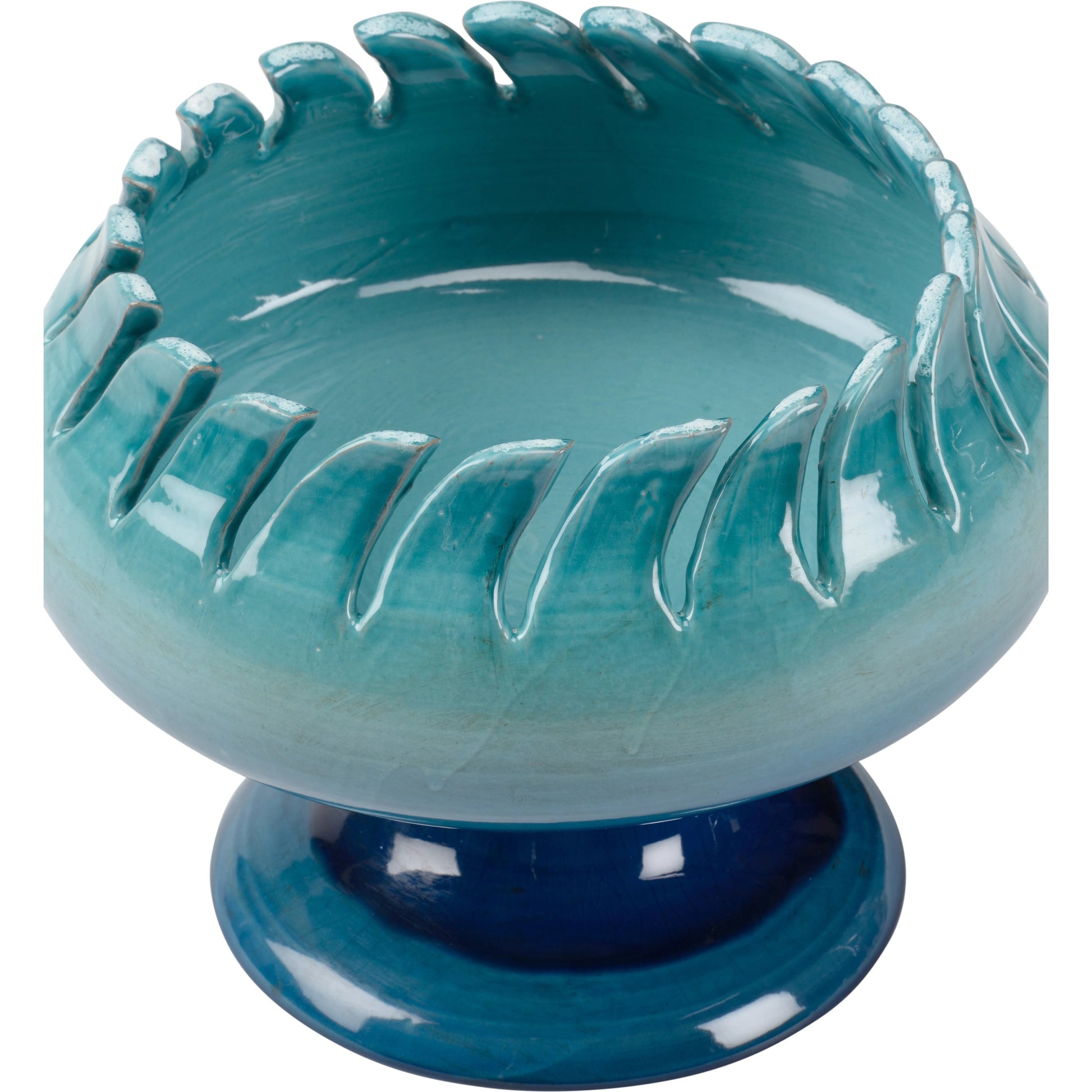Como Compote by Wildwood in blue, turquoise glaze. Made from ceramic in a coastal style.